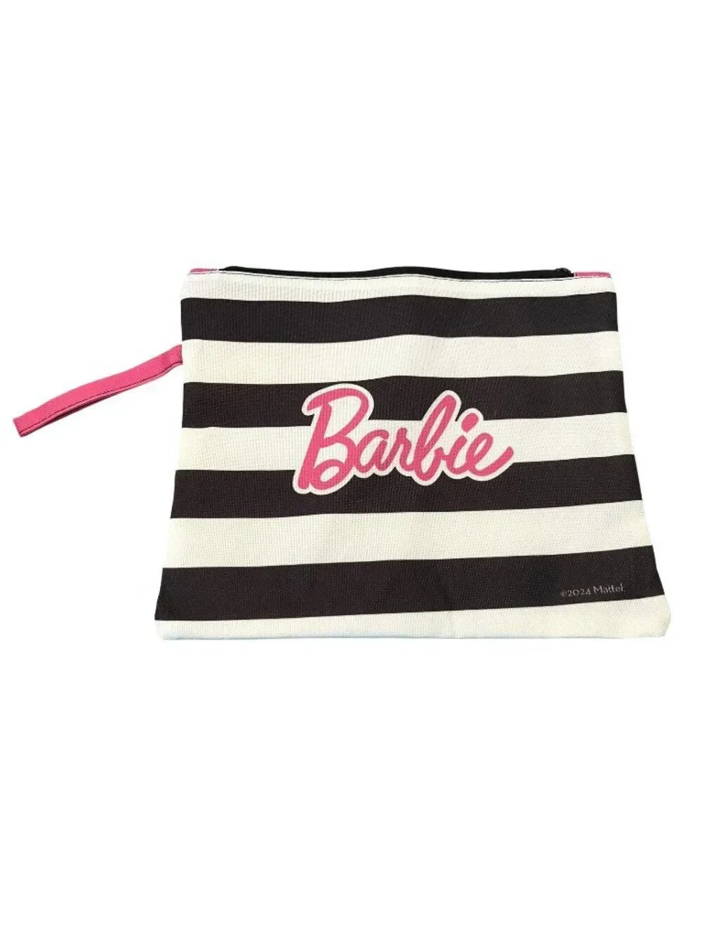 Barbie Cosmetic Trave; Bag Pouch Water Resistant Wet Dry Zipper Striped